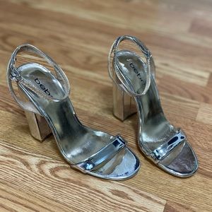 Bebe Silver High Heels / Heeled Sandals — LIKE NEW